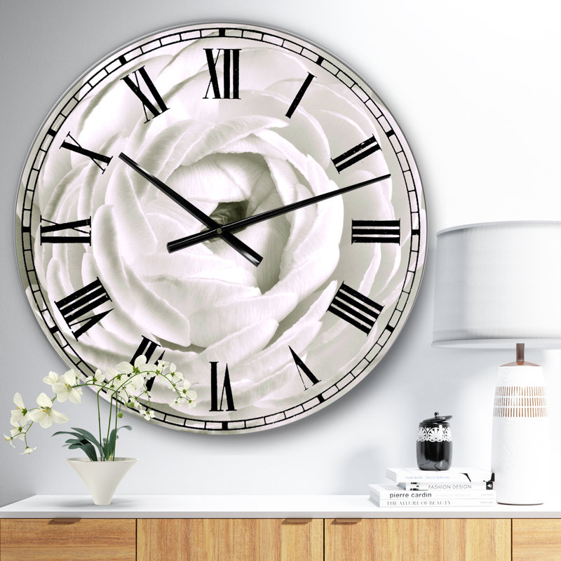Gros plan blanc Rannunculus blanc - grande horloge murale, Petit