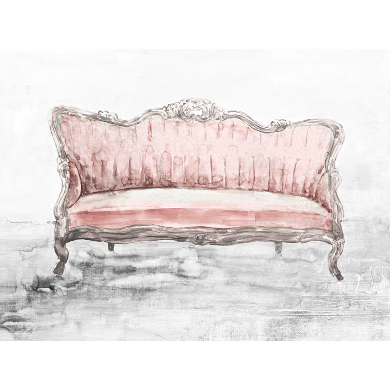 Canapé rose sur texture peinte, reproduction sur toile tendue, H 36 po x l 48 po