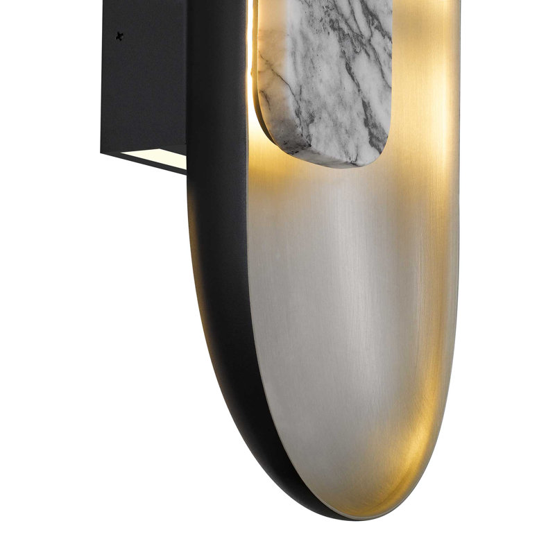 Marilyn LED Wall Sconce with Natural Marble, Brushed Brass or Aluminum Finish, 3-CCT Selectable, Dimmable, Wet Rated, ADA Compliant