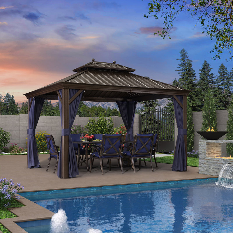 PURPLE LEAF 10' W x 12' D Hardtop Gazebo Canopy with Netting and Curtains for Outdoor Deck Backyard Heavy Duty Sunshade Outside Metal Patio Permanent Pavilion