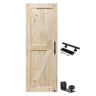 Frameport Rustic Knotty Pine 36 inch by 84 inch Flat Z-Brace Barn Door - Clear Varnish