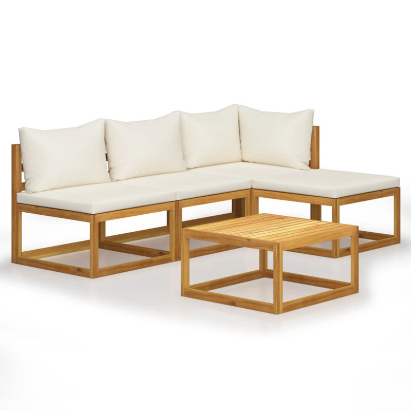 Ensemble de salon de jardin modulaire d'extérieur en bois d'acacia massif crème, Cream