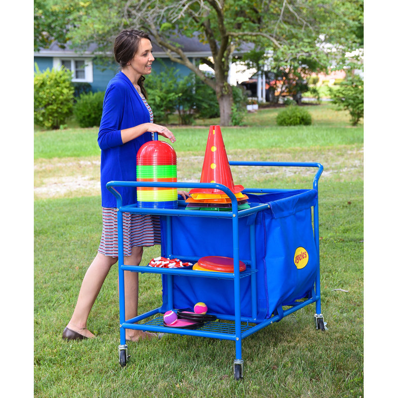 Blue Steel and Nylon 3-Shelf Rolling Ball Cart