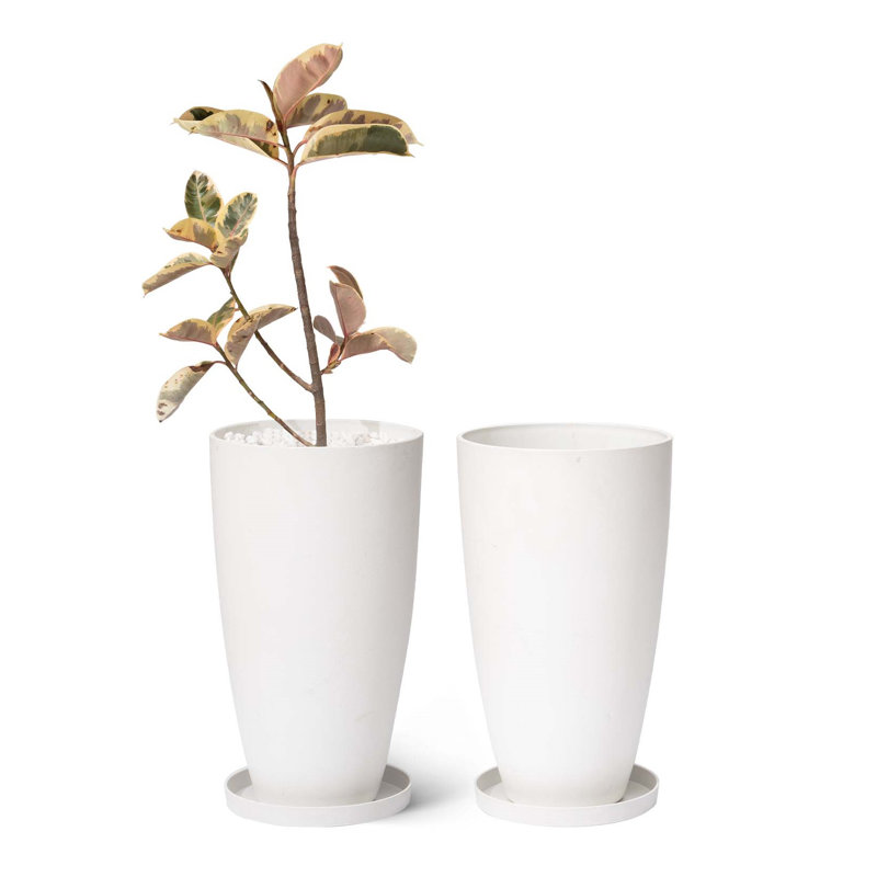 Pot à fleurs rond avec plateau Nova l 12 po, Blanc, 2, H 27 po x l 14,2 po x P 14,2 po