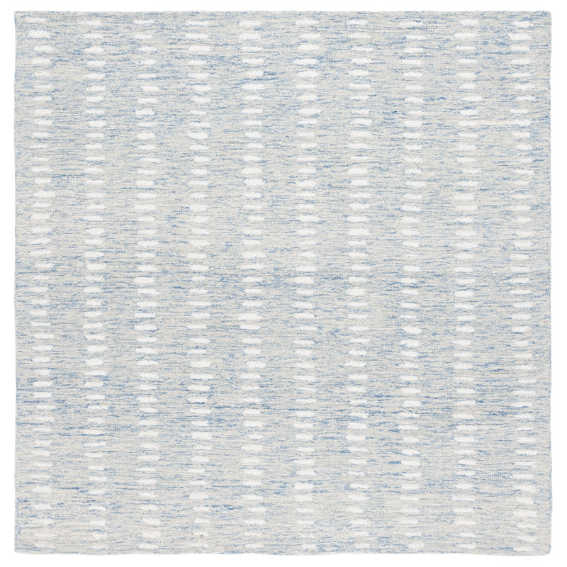 Vrooman Hand Tufted Wool/Chenil/Cotton Abstract Rug in Ivory/Blue, Square 6"