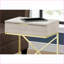Table basse beige aspect marbre avec structure en métal doré, plateau spacieux et tiroir de rangement pour le salon-296263646