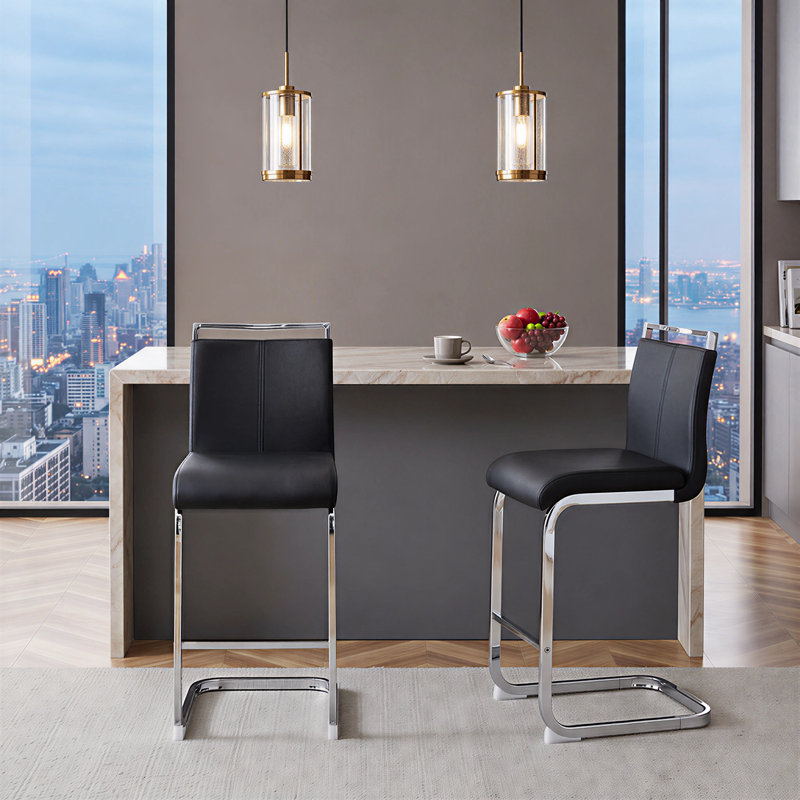 Chatrice 25'' Upholstered Counter Stool (Set of 2), Silver, Black