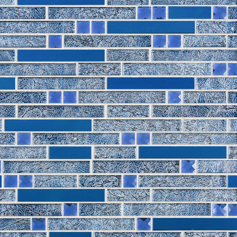 Diamond 11.82 in. x 11.82 in. Interlocking Glossy Glass Mosaic Tile, Blue