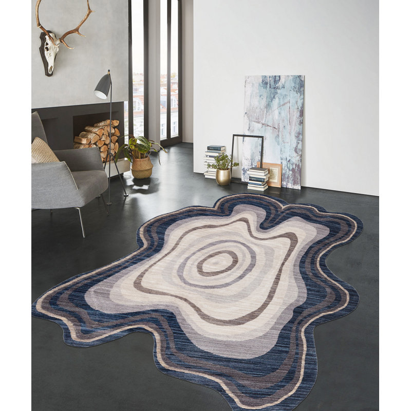 Tapis fantaisie en polyester tissé à la machine en brun / gris / noir, Nouveauté 5 pi 3 po x 7 pi 3 po