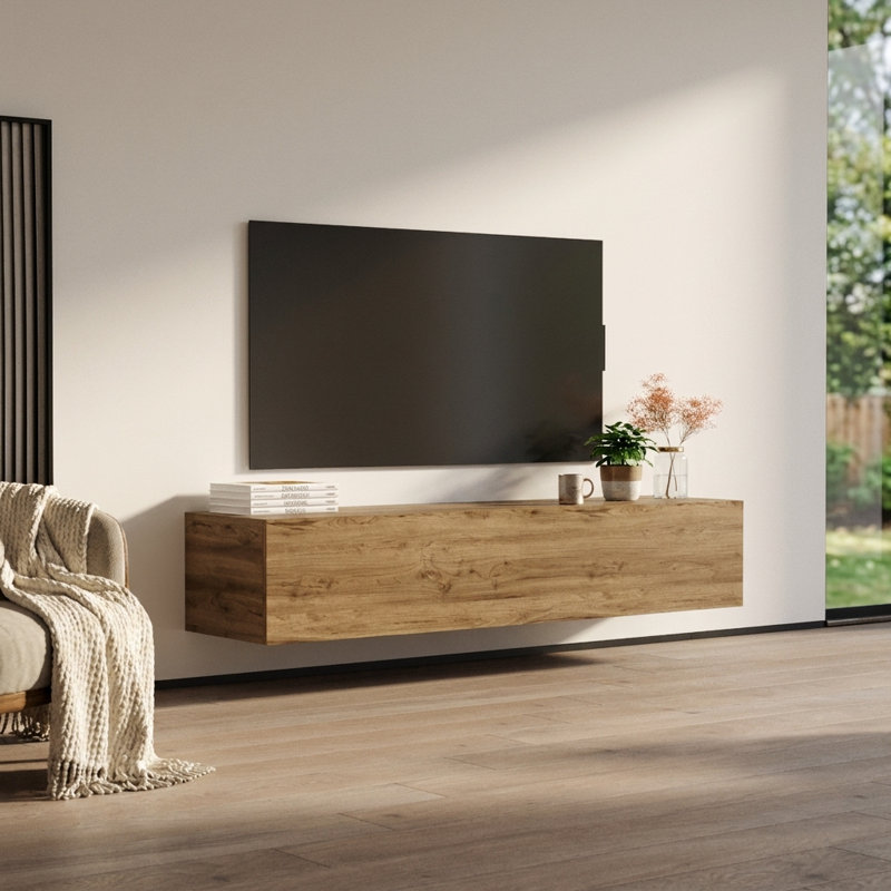 Meuble télé mural modulaire flottant pour téléviseur de 70 po ou moins Fly, Chêne