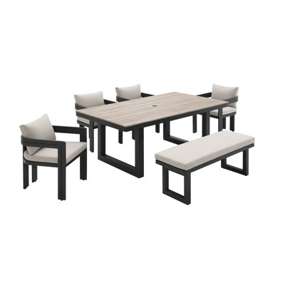 Picket House Furnishings Del Mar  6PC Patio Dining Set In Black-Table, Four Chairs & Bench -  O-10910-8-PDS-6PC