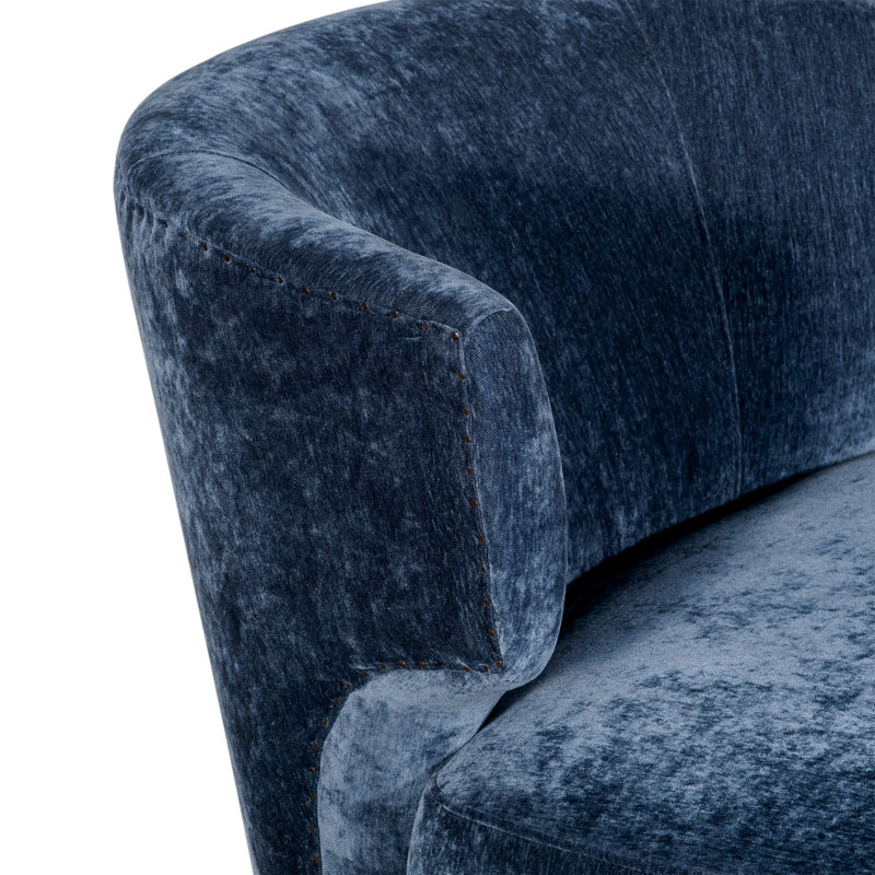 Tommy Hilfiger Swansea Wingback Barrel Chair with Distressed Wood Legs, Navy Blue