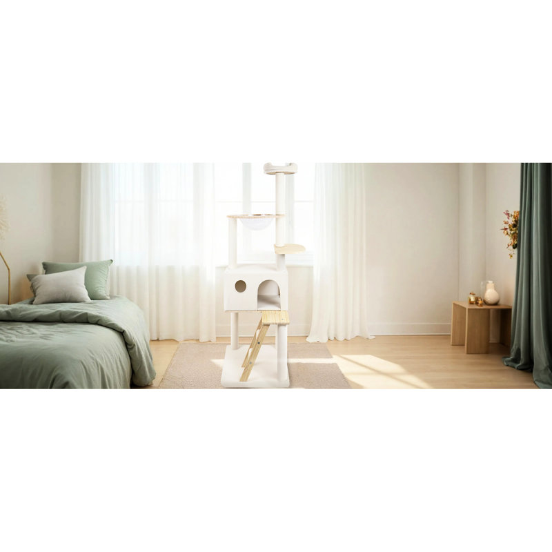 Arbre à chat avec bois, grand et transparent vaisseau spatial - 165 cm de haut, robuste pour les chats de 20 lb, fonction de grattage polyvalente pour chatons robustes, rembourrage moelleux, tampon à gratter horizontal