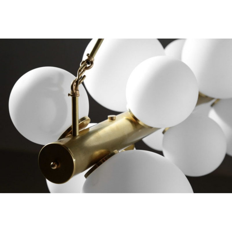Grand lustre italien Elva, Laiton, Blanc, 32 po de longueur x 48 po de hauteur