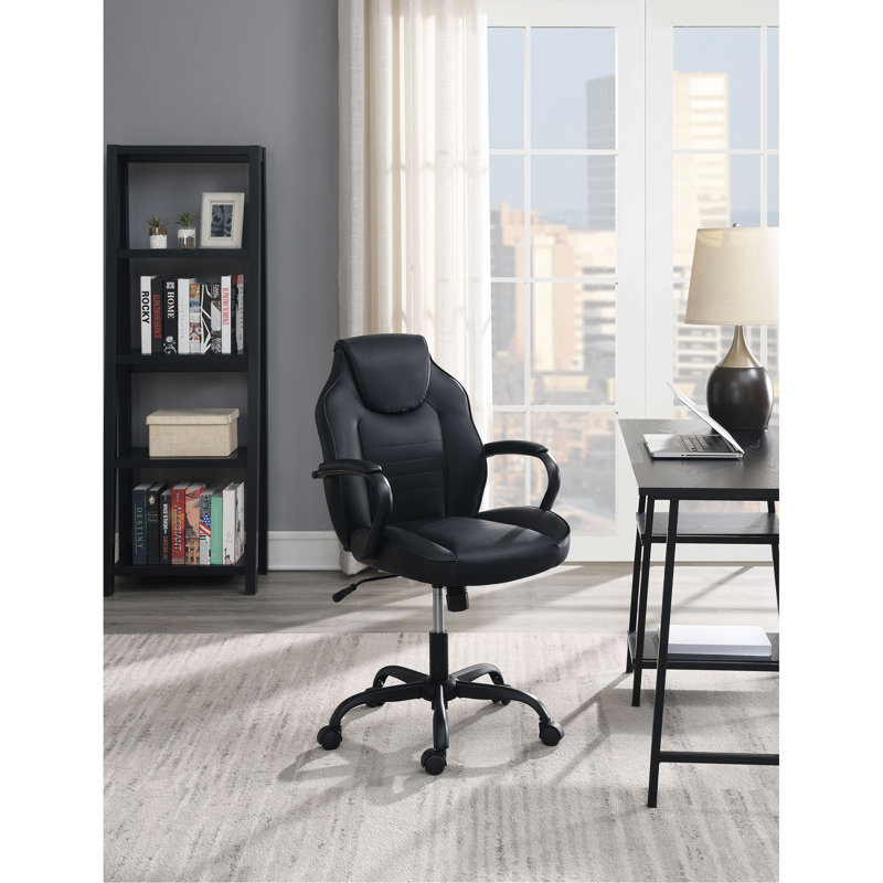 Chaise de bureau en similicuir noir, Noir