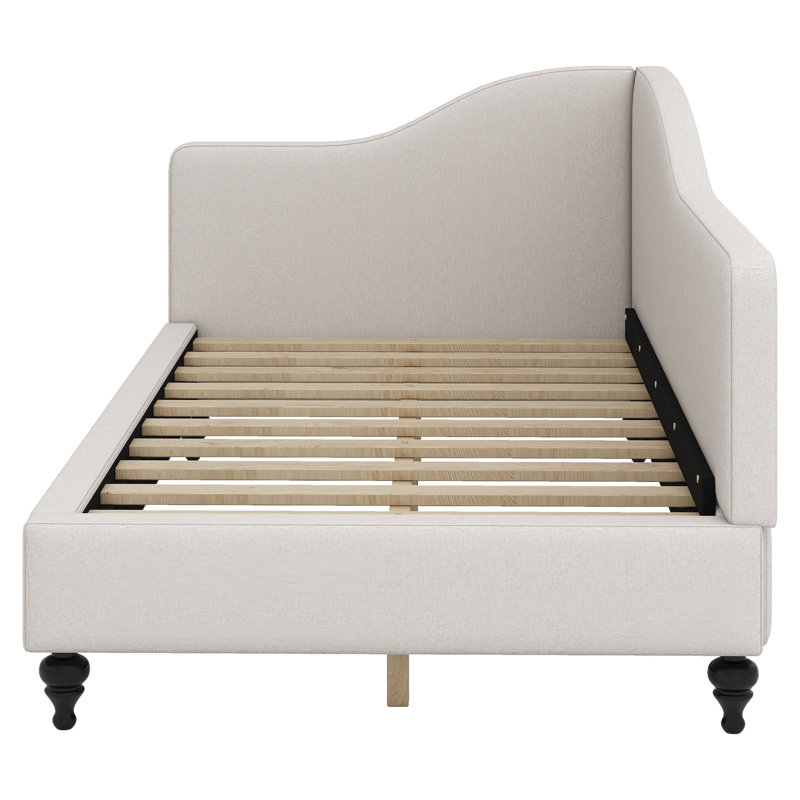 Lit de jour simple en L avec pieds en bois massif, Beige
