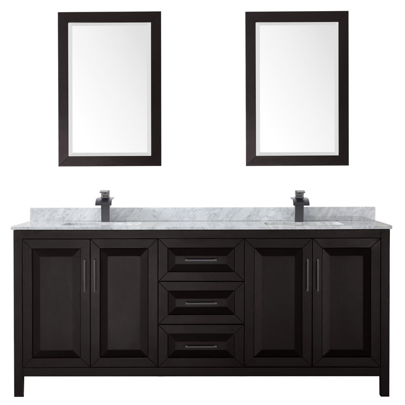 Daria 72" Double Bathroom Vanity Set with Mirror, Dark Espresso, Polished Chrome, 80"
