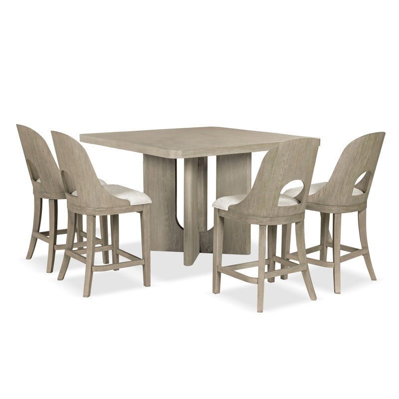Doloros Counter Height Dining Table Set, White Oak, 5 Pieces: Table, 4 Chairs