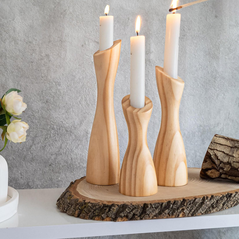 9'' H Wood Tabletop Candlestick, Natural