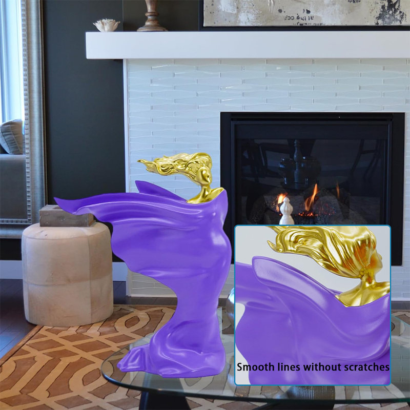 Elegant Resin Female Statue Decor - Perfect For Dining Tables, Desks, And Offices, Purple