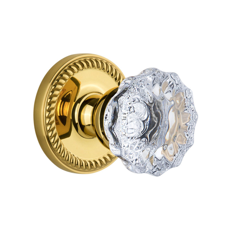 Grandeur Newport Rosette Passage with Fontainebleau Crystal Door Knob, Polished Brass, 2 3/4"