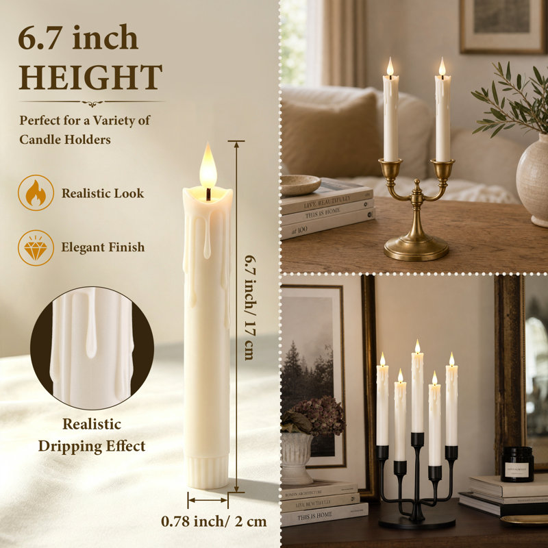 6 Pcs Rechargeable Flameless Candles with Remote Control & Timer, 6.7", Ivory White