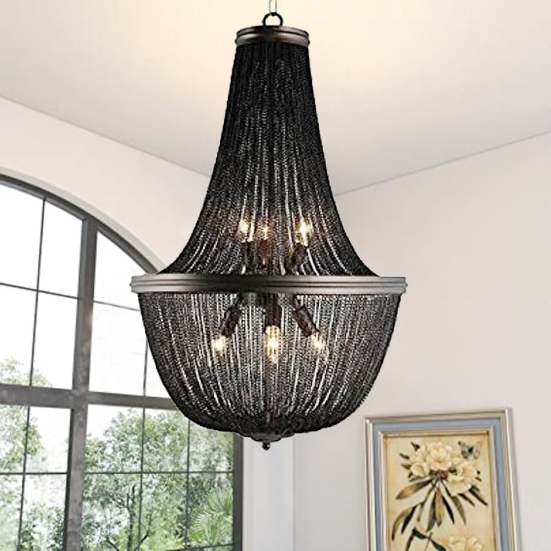 Macungie 6 - Light French Empire Black Chainmail Chandelier
