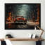 Voiture rouge américaine rouge classique - neige, art mural américain ancien-468341525-468341614