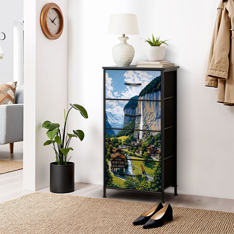 4 Drawer Dresser for Bedroom, Narrow Chest of Drawers, Wooden Top and Study Iron Frame 18"x37.5"-(WxH)