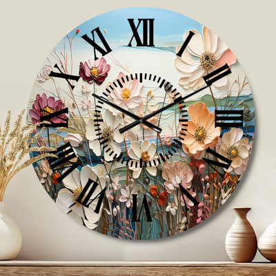 White Morning Glory Flower Field - Flower Field Black Face Wall Clock