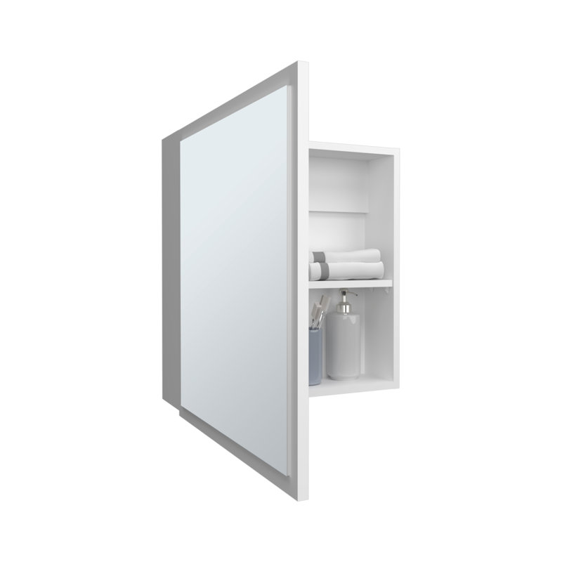 Duma 21.1" H X 19.7" W Mirror Medicine Cabinet, One Door With Four Interior Shelves For Bathroom, Kitchen White, White