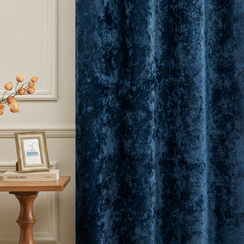 Ensemble de 4 rideaux en velours avec œillets métalliques, Bleu marine, L 52 po x L 90 po