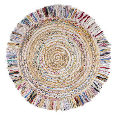 Tapis en coton / jute tissé à la main Abhay beige clair / ivoire