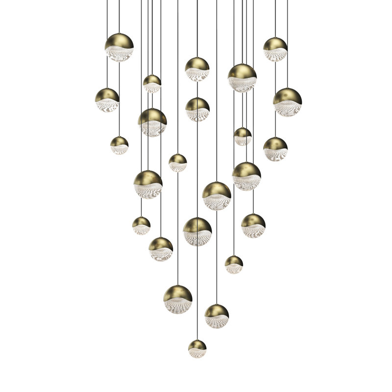 Grapes 24 - Light LED Cluster Pendant, 3.75" H x 27" W x 27" D, Clear, Brass