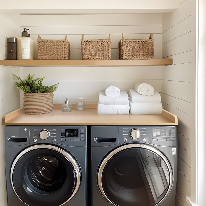 Kaboon Washer Dryer Countertop with Edge Rails, 27.5" x 54", Laundry Room Organization, Light Walnut