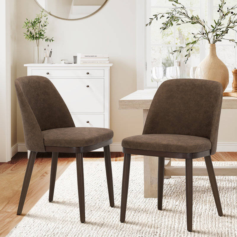 Upholstered Solid Wood Faux Leather Dining Chair Side Chair, Beige