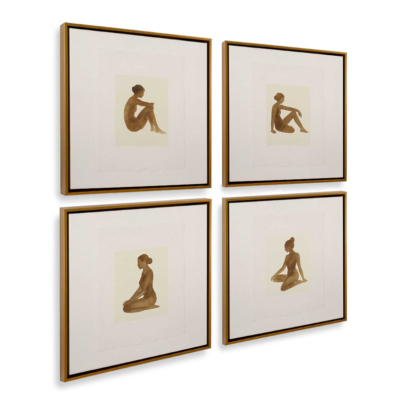 Ensemble de 4 reproductions, 12 po x 12 po, Cadre flottant doré poli