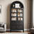 71'' Tall Full Wood Arched Bookcase with Glass Doors, Adjustable Shelves & LED Lights, Drawer, Bookshelf 