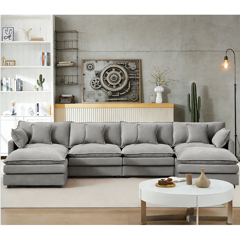 Modular Sectional Sofa U Shaped Couch Set, Gray Chenille