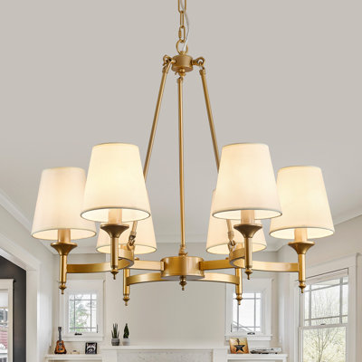 Lustre classique 6 lumières avec abat-jour en tissu blanc