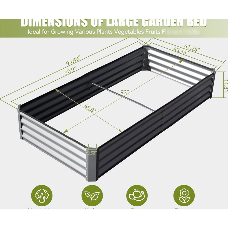 Ensemble de jardin surélevé galvanisé 8 pi 4 po x 1 pi, jardinières surélevées galvanisées pour l'extérieur, grand jardin surélevé en métal pour les légumes.