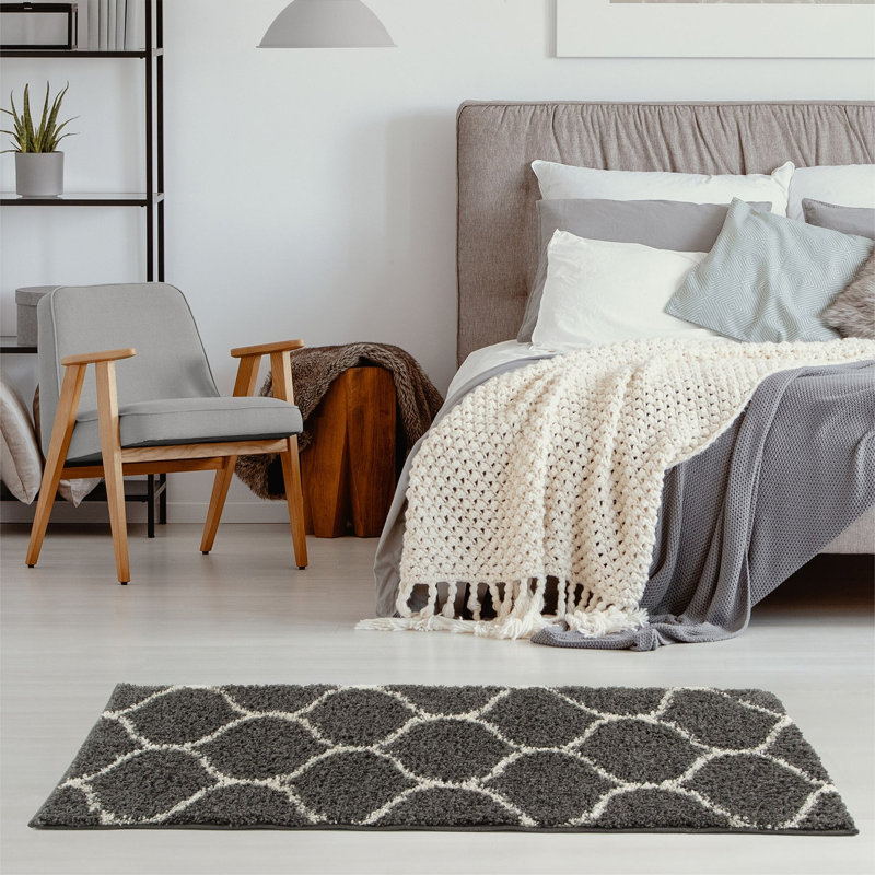 Myshaggy Collection Rugs Trellis Design in Dark Grey, Rectangle 160 x 230cm