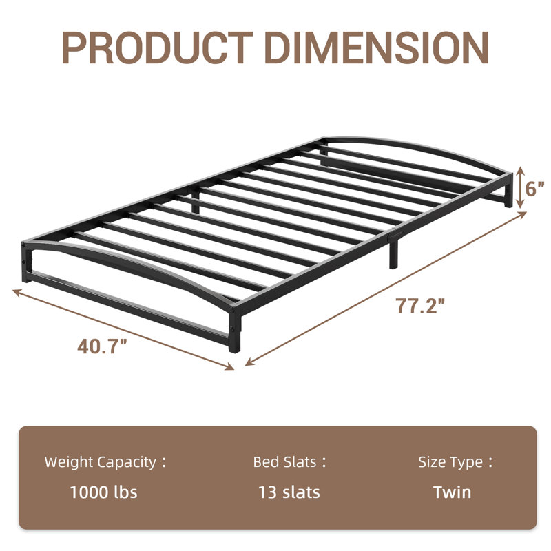 Low Bed Frame Twin Size - 6 Inch Heavy Duty Metal Platform, Mattress Foundation, No Box Spring Needed, Noise-Free, Black