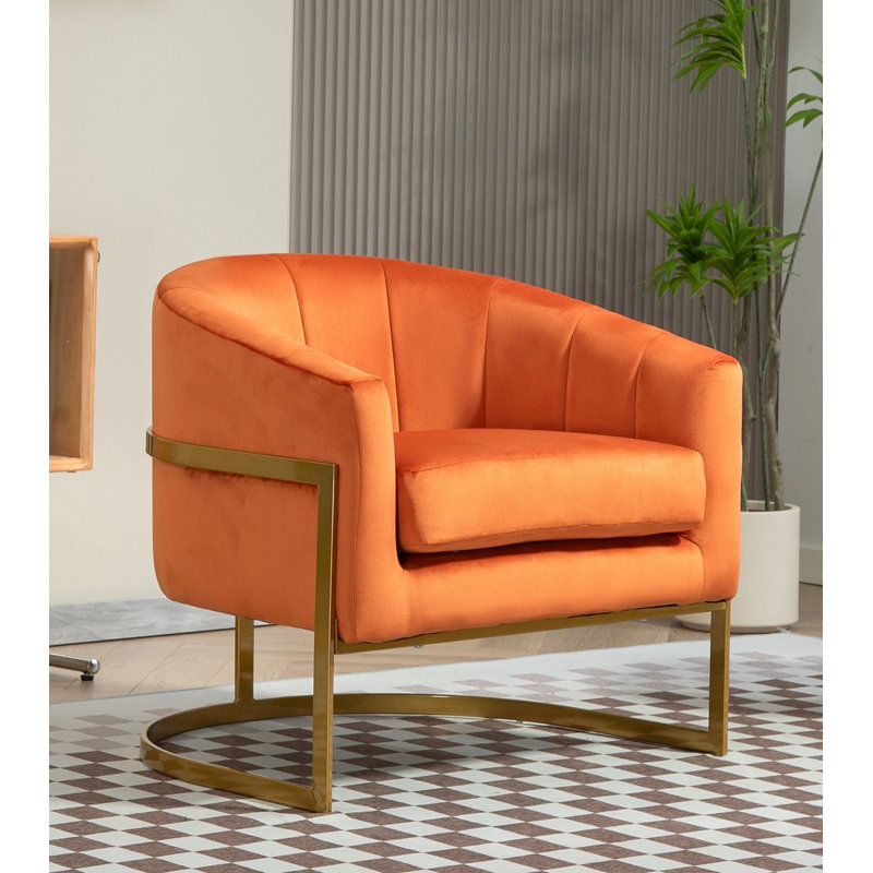 Fauteuil en velours doré, Rouge-orange