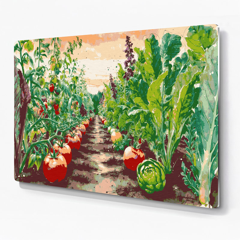 Ferme, jardins potagers verts, art mural en métal, H 20 po x l 24 po