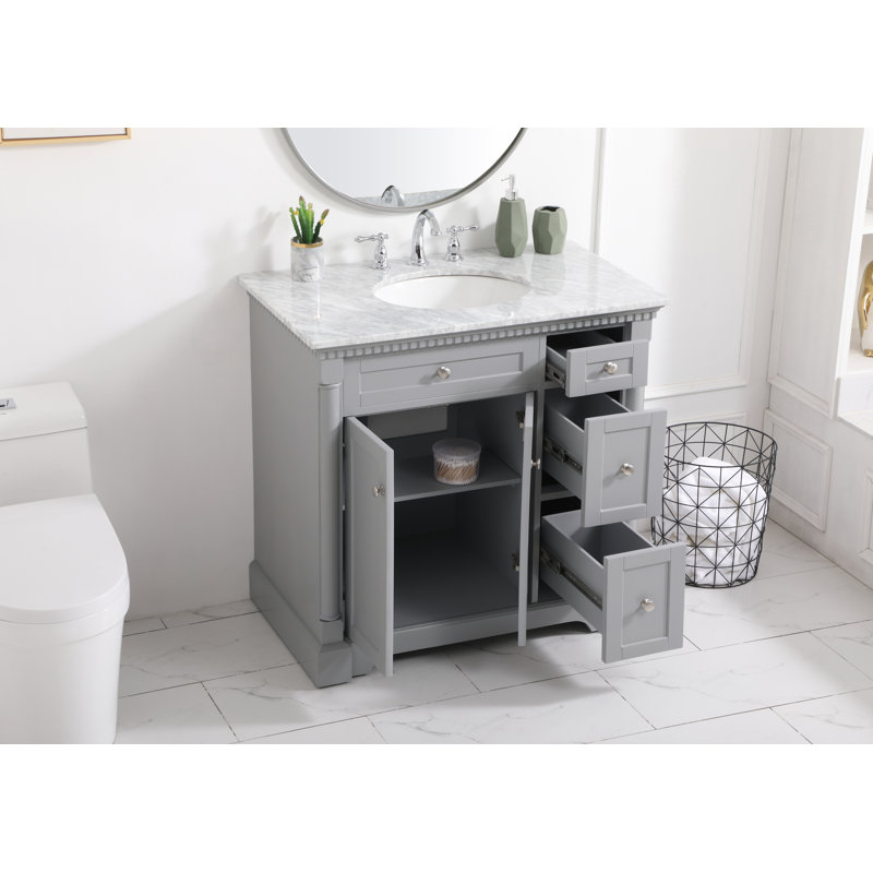 36'' Single Bathroom Vanity with Marble Top, Gray