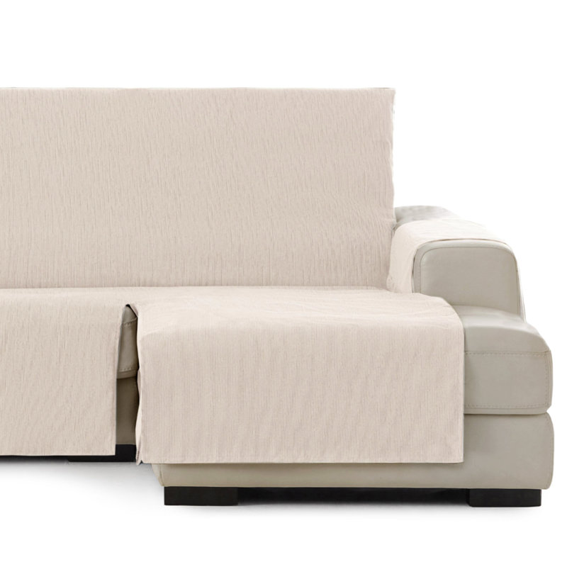 Birbal Box Cushion Chaise Lounge Slipcover, Ivory, 220cm H x 290cm W x 3cm D