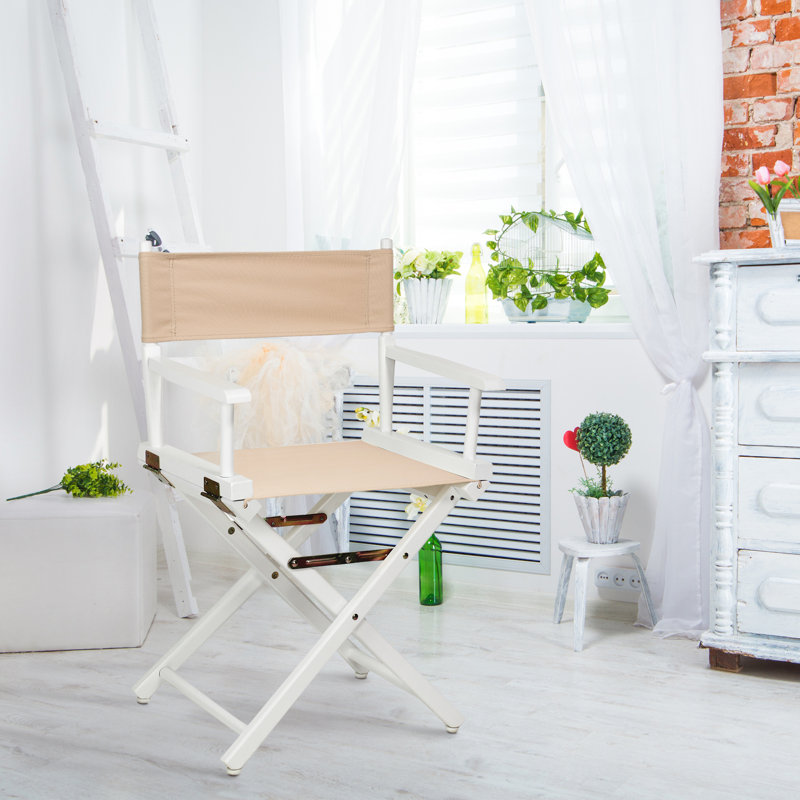 Chaise de réalisateur pliante 18 po, Tanné, Blanc