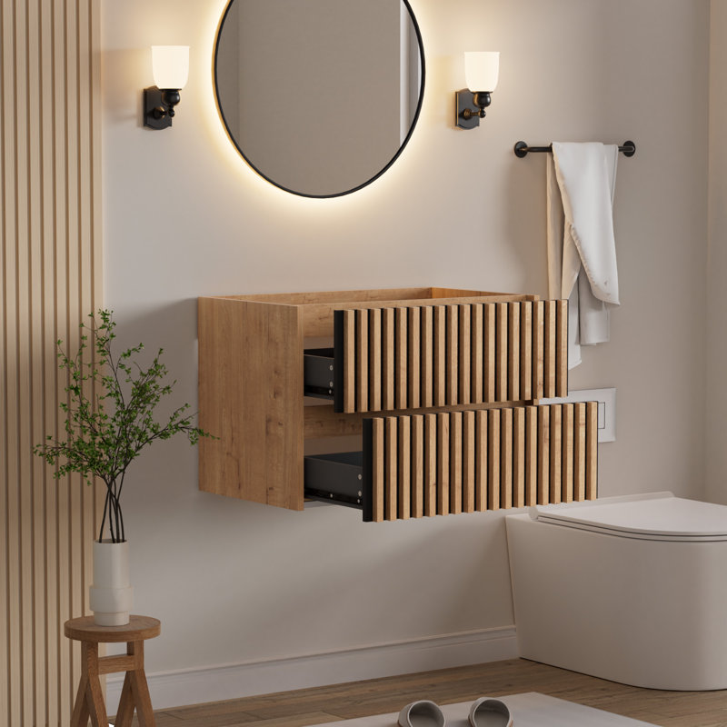 Base de meuble-lavabo mural 30 po seulement, armoire flottante, comptoir d'évier et robinet non inclus, 30", Beige