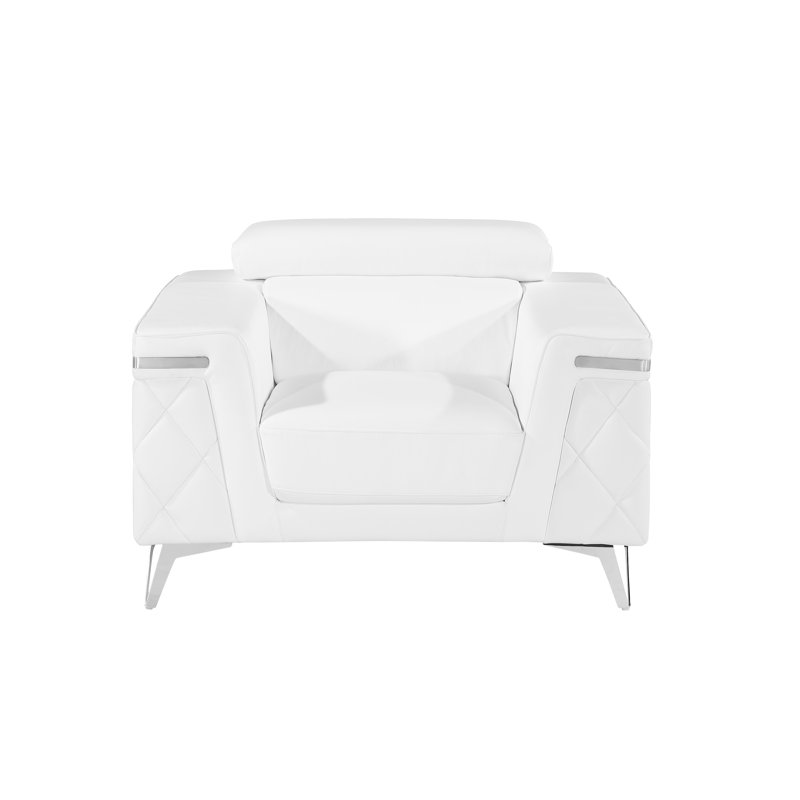 Ensemble de salon 3 pièces en cuir fleur italien, Cuir véritable blanc